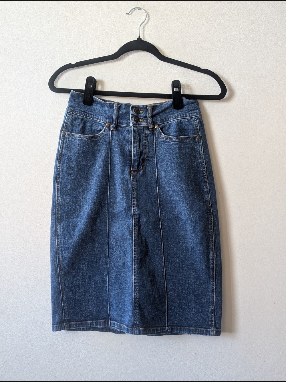 Classic High-Waist Denim Pencil Skirt - Dark Blue